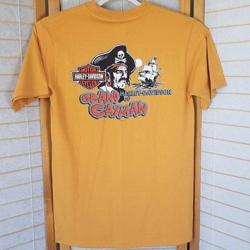 Harley Davidson Grand Cayman Pirate 2-Sided Mustard Graphic T-Shirt Adult Medium